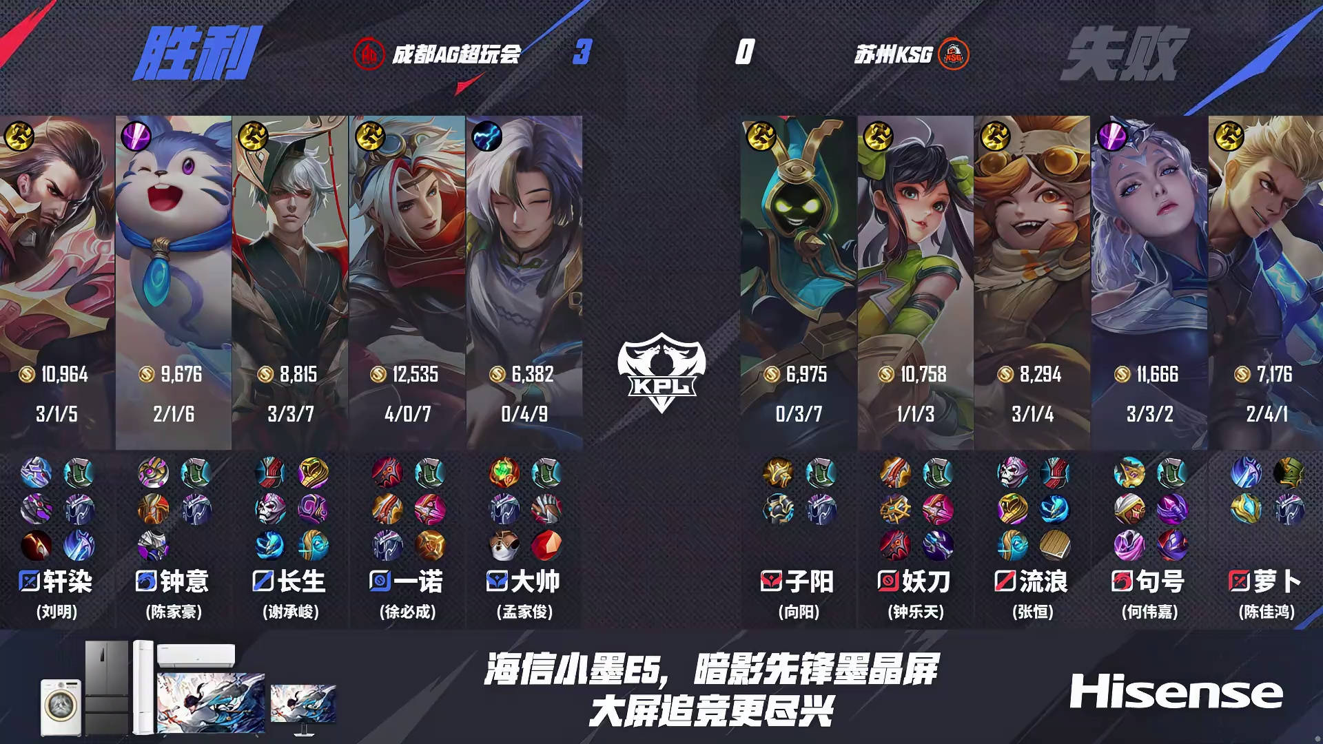 AG3-0KSG,一诺力压妖刀,钟意稳定控龙,句号露娜一念神魔